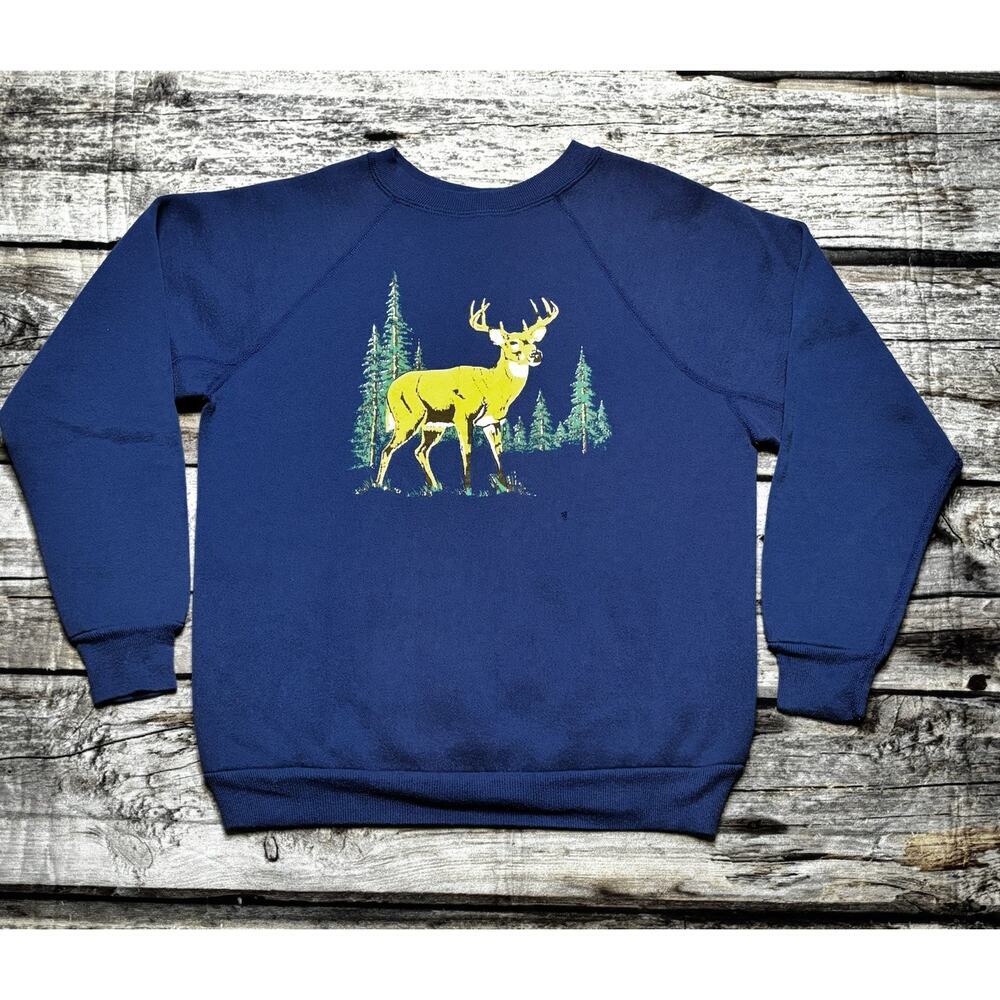 VTG 80's Discus Athletic Deer Crewneck Pullover Sweatshirt Men's Medium Blue